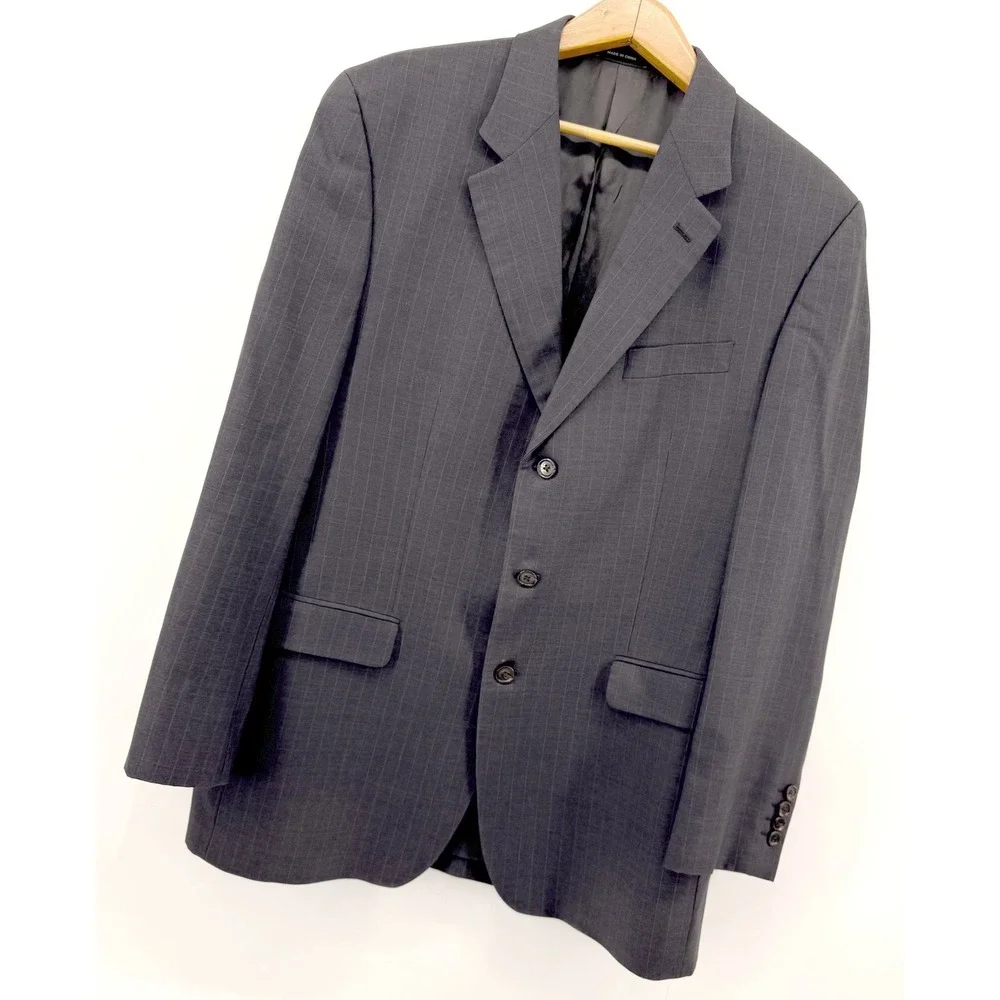 Ralph Lauren Suit Mens 43L Charcoal Gray Pinstripe 100% Wool Pants 46x30